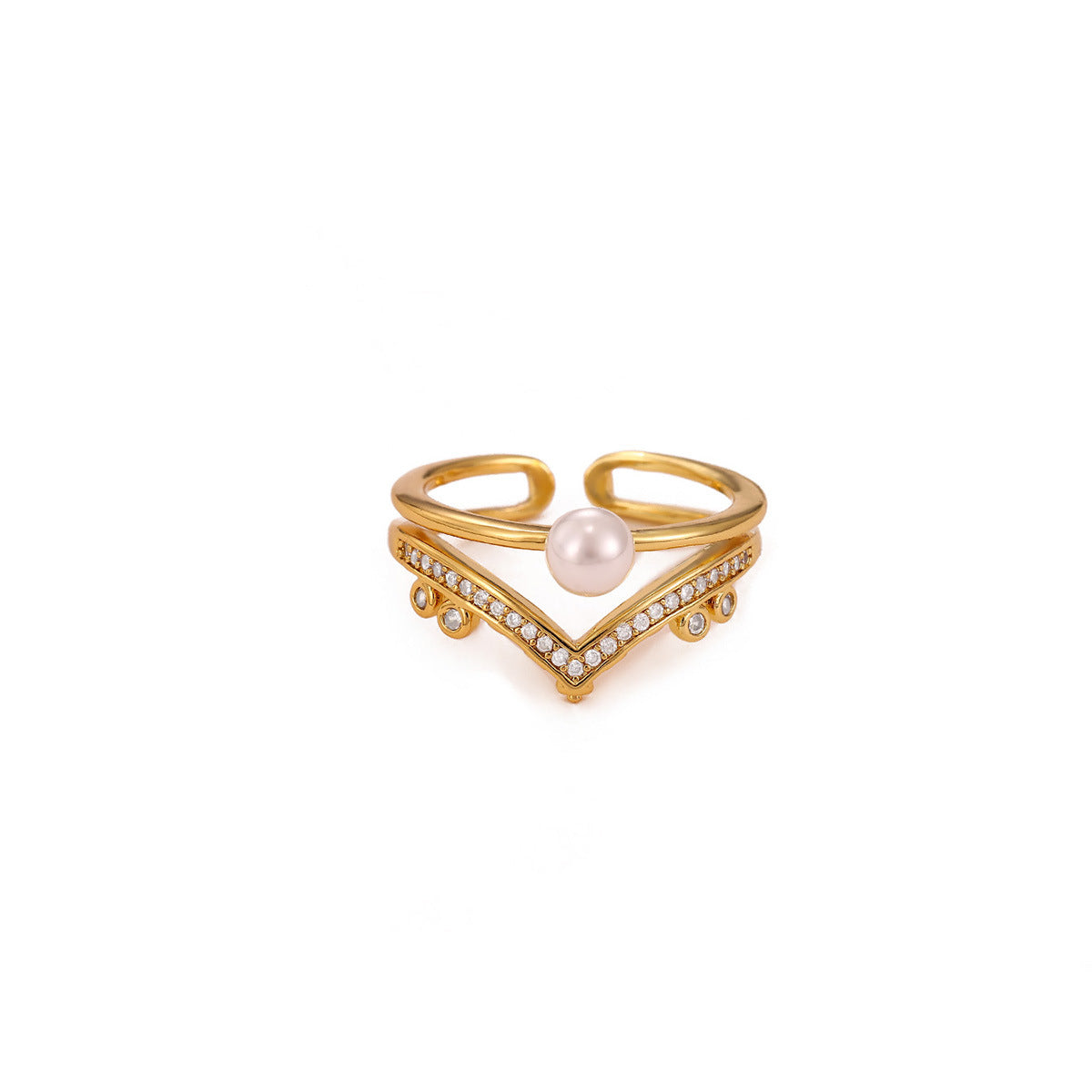 Copper Crown Open Ring For Daily Wear Featuring Zircon Inlay In Bronze