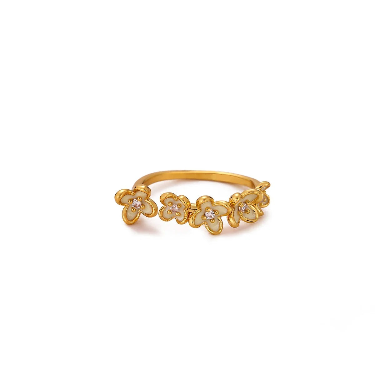 Open Copper Ring For Women Featuring Zircon Inlay With Elegant Grain Pattern