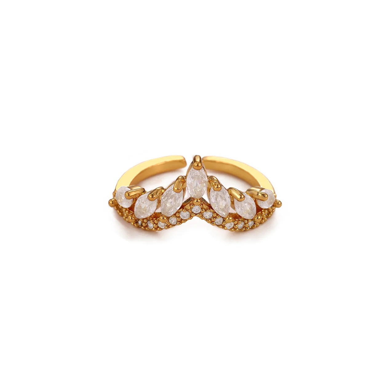 Copper Crown Open Ring For Daily Wear Featuring Zircon Inlay In Bronze