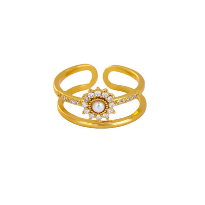 Copper Crown Open Ring For Daily Wear Featuring Zircon Inlay In Bronze