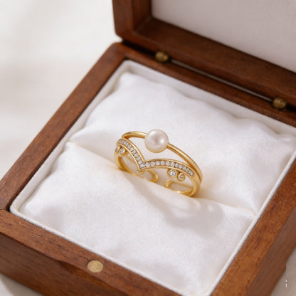Copper Crown Open Ring For Daily Wear Featuring Zircon Inlay In Bronze