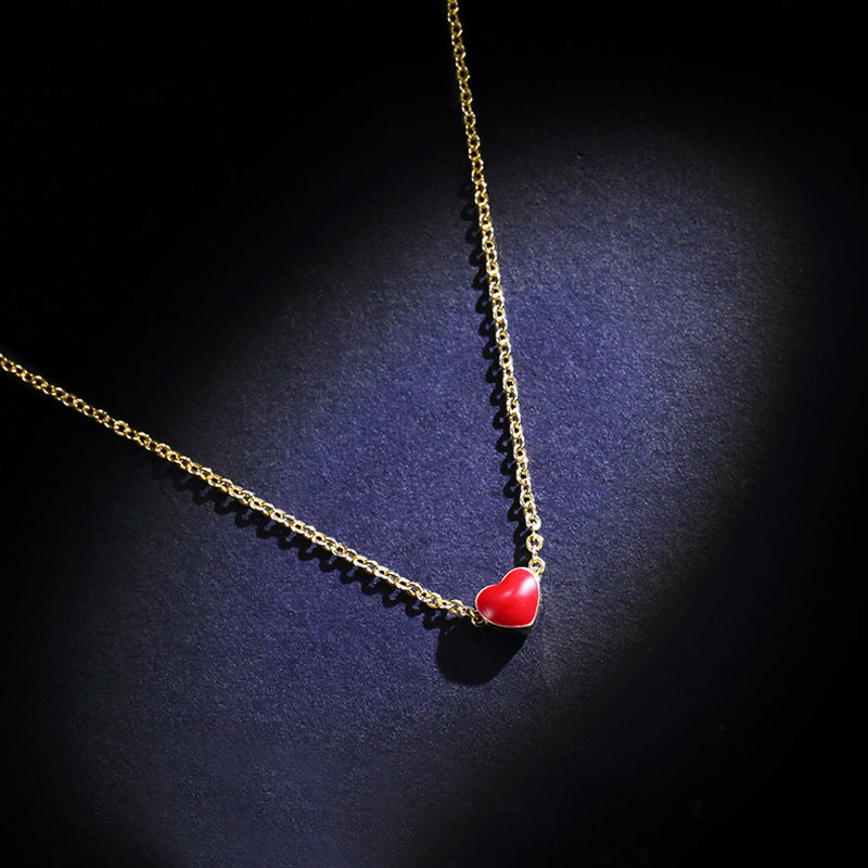 Heart Shape Enamel Necklace For Women In New Style Featuring Red 925 Sterling Silver With Cable Chain