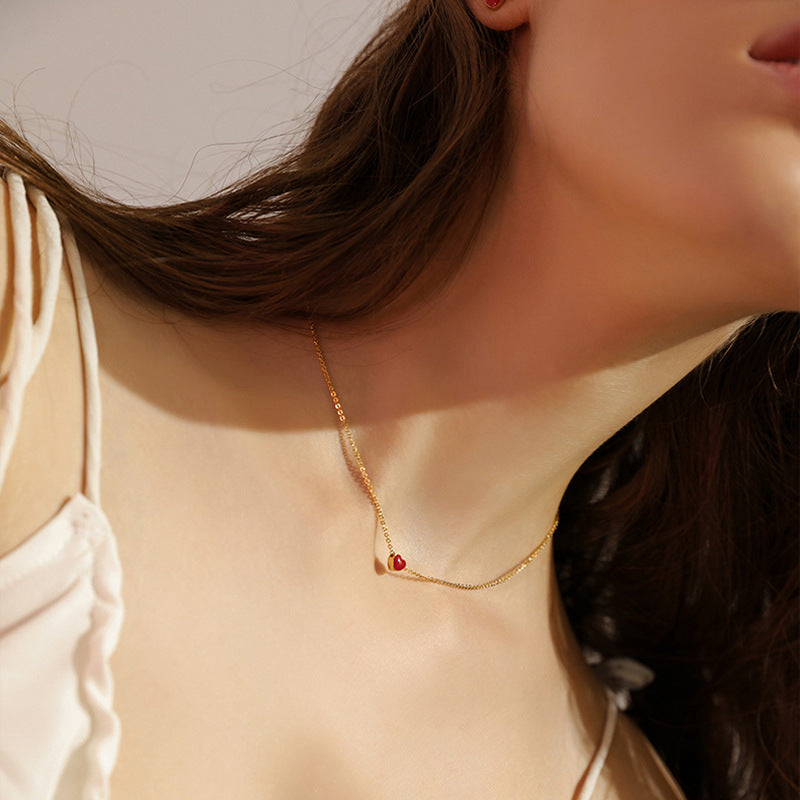 Heart Shape Enamel Necklace For Women In New Style Featuring Red 925 Sterling Silver With Cable Chain