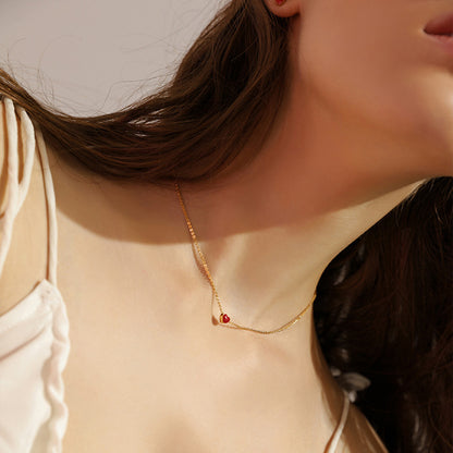 Heart Shape Enamel Necklace For Women In New Style Featuring Red 925 Sterling Silver With Cable Chain