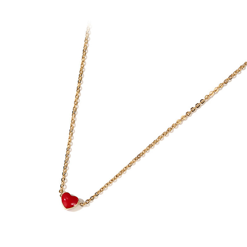 Heart Shape Enamel Necklace For Women In New Style Featuring Red 925 Sterling Silver With Cable Chain
