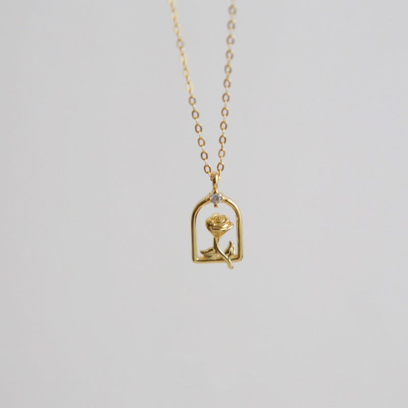 Rose For Necklace In Golden 925 Sterling Silver