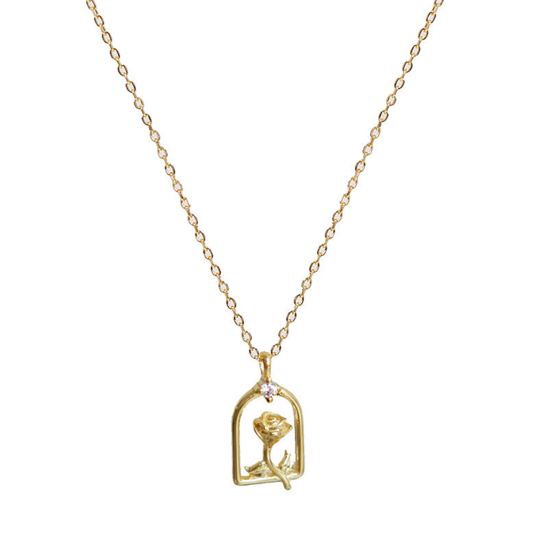Rose For Necklace In Golden 925 Sterling Silver
