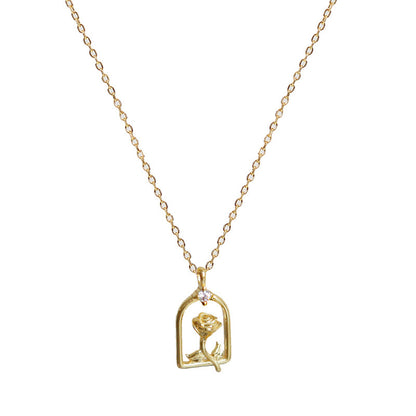 Rose For Necklace In Golden 925 Sterling Silver