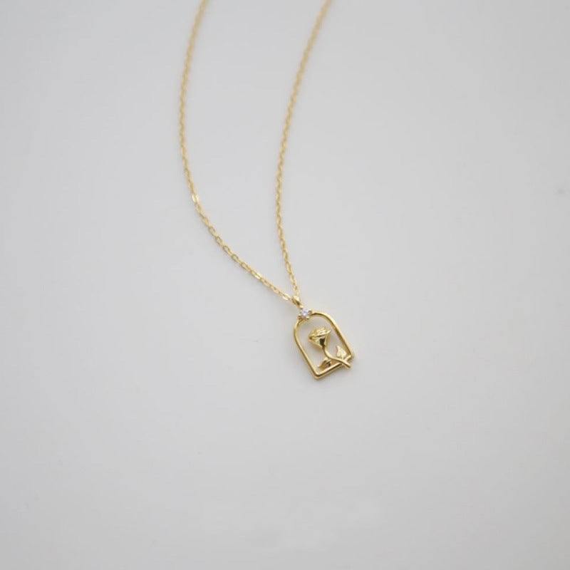 Rose For Necklace In Golden 925 Sterling Silver