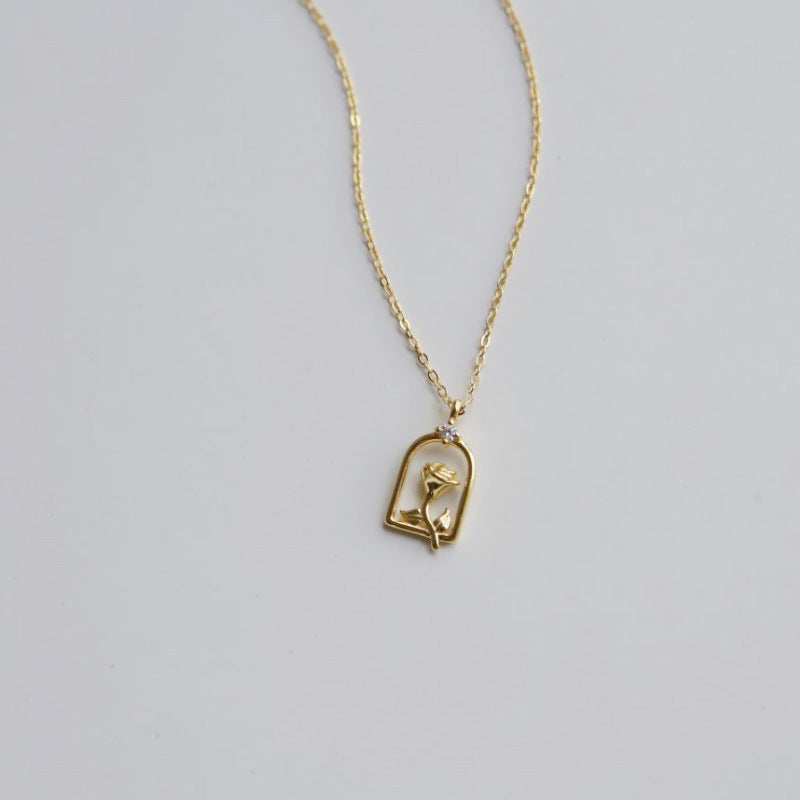 Rose For Necklace In Golden 925 Sterling Silver