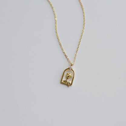 Rose For Necklace In Golden 925 Sterling Silver