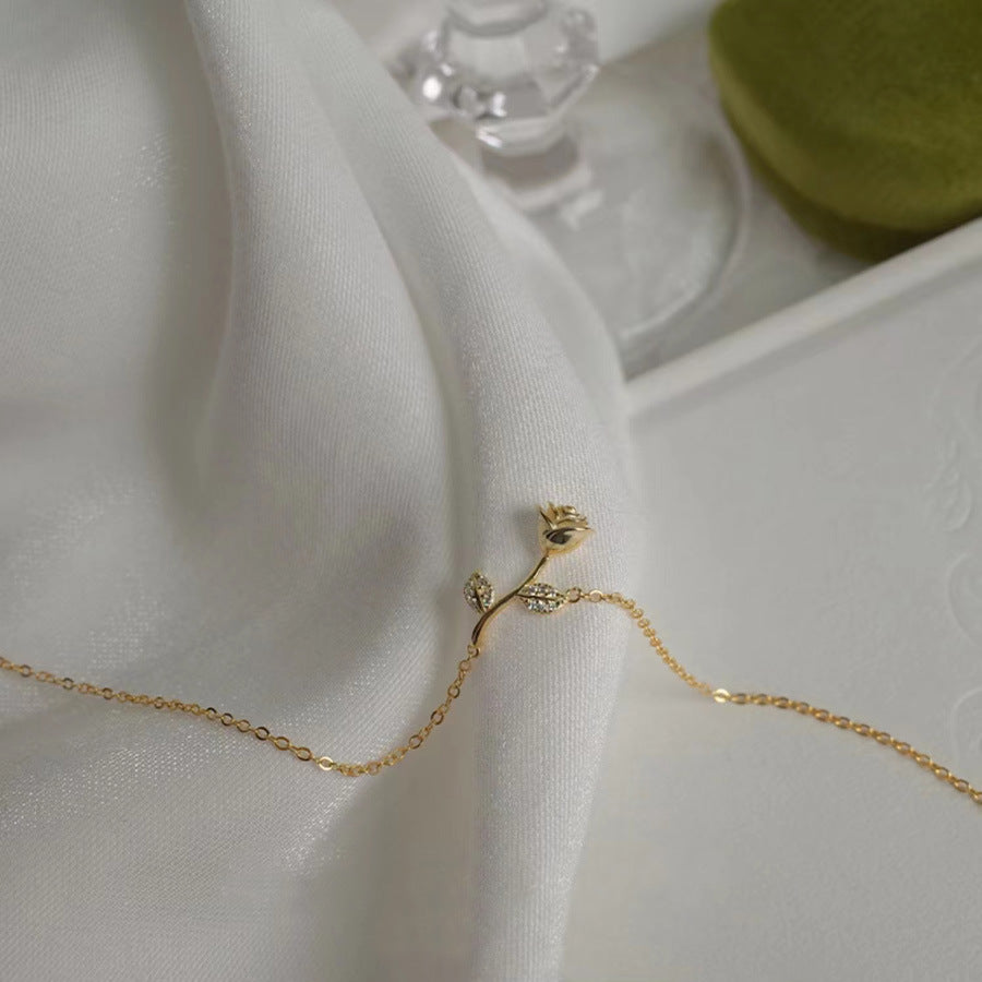 Rose Pendant Necklace For Women In Golden 925 Sterling Silver
