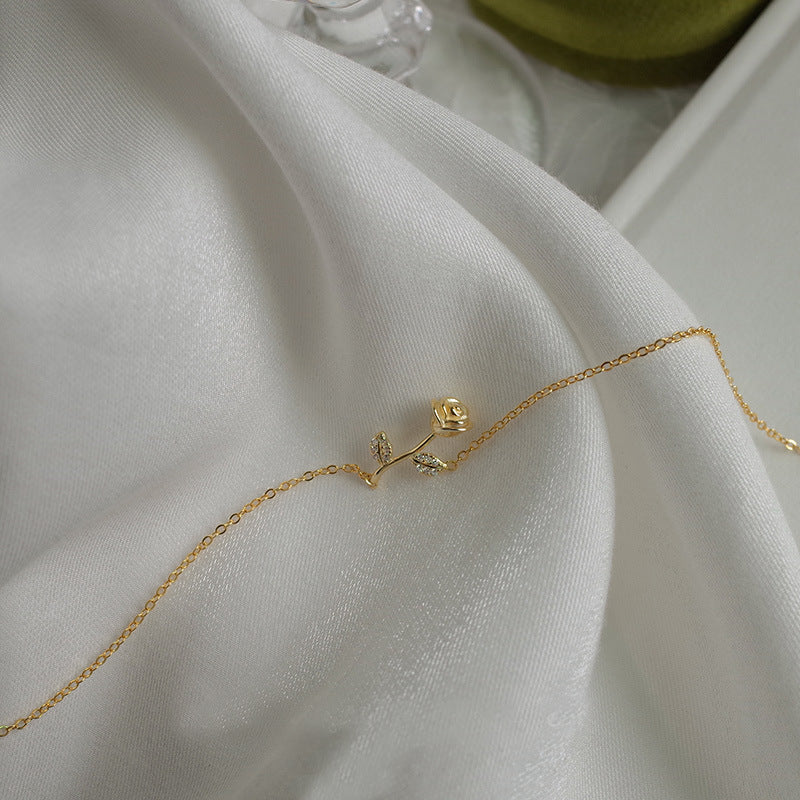Rose Pendant Necklace For Women In Golden 925 Sterling Silver