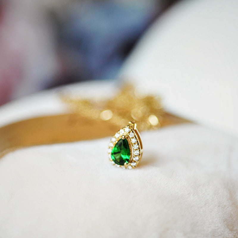 Water Droplets Necklace For Women In Golden 925 Sterling Silver With Zircon Inlay