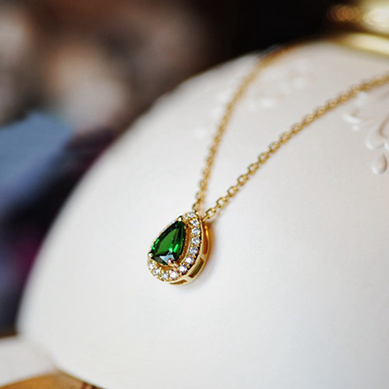 Water Droplets Necklace For Women In Golden 925 Sterling Silver With Zircon Inlay
