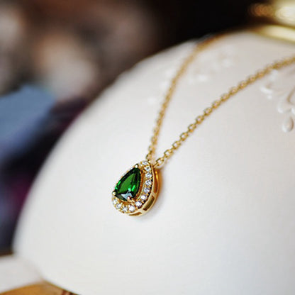 Water Droplets Necklace For Women In Golden 925 Sterling Silver With Zircon Inlay