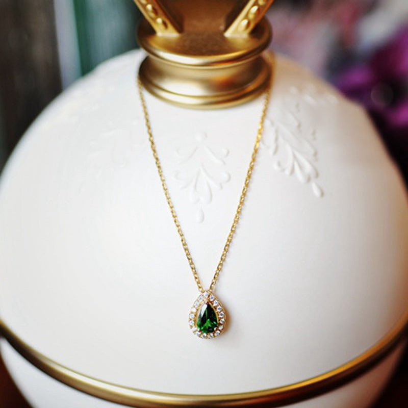Water Droplets Necklace For Women In Golden 925 Sterling Silver With Zircon Inlay