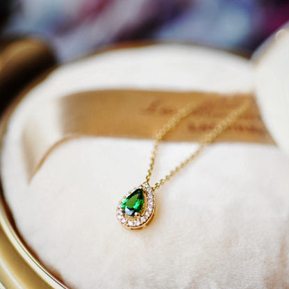 Water Droplets Necklace For Women In Golden 925 Sterling Silver With Zircon Inlay