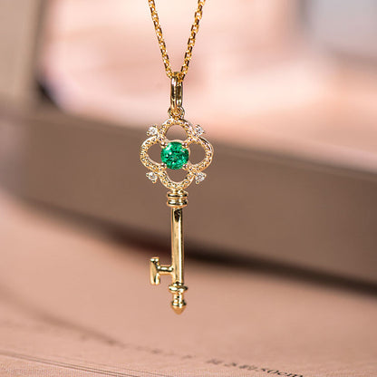 For May Birthstone Emerald Necklace In 925 Sterling Silver With 14K Real Gold Plated Finish