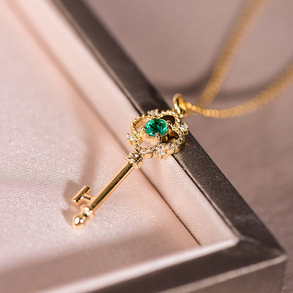 For May Birthstone Emerald Necklace In 925 Sterling Silver With 14K Real Gold Plated Finish