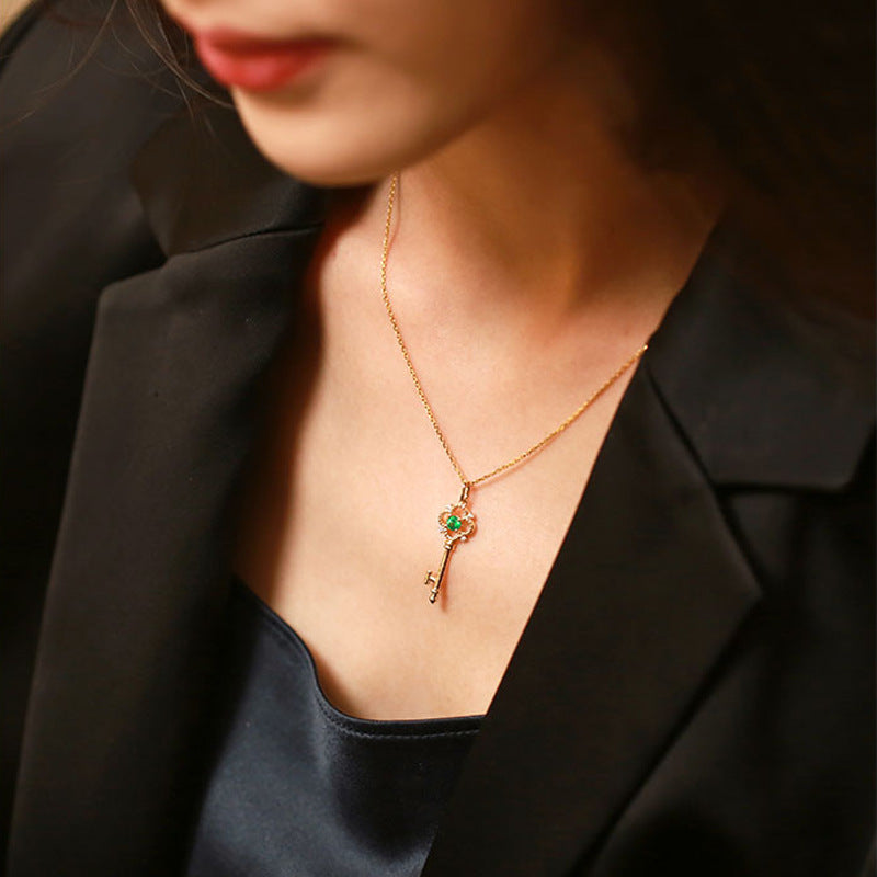 For May Birthstone Emerald Necklace In 925 Sterling Silver With 14K Real Gold Plated Finish