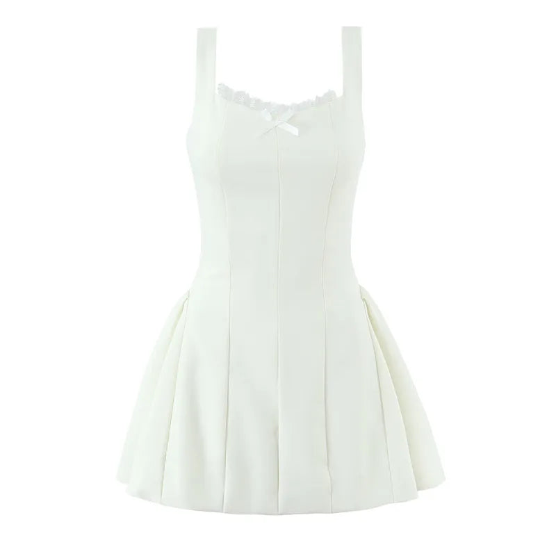 Sexy Solid Color Sleeveless Tank Dress In Polyester Fabric With Collarless Neckline, Knee-Length Design