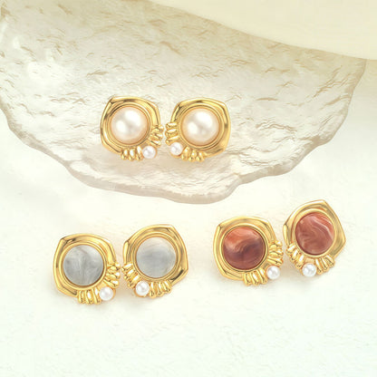Copper Flowers Stud Earrings For Women In Steel Color, Elegant Floral Design