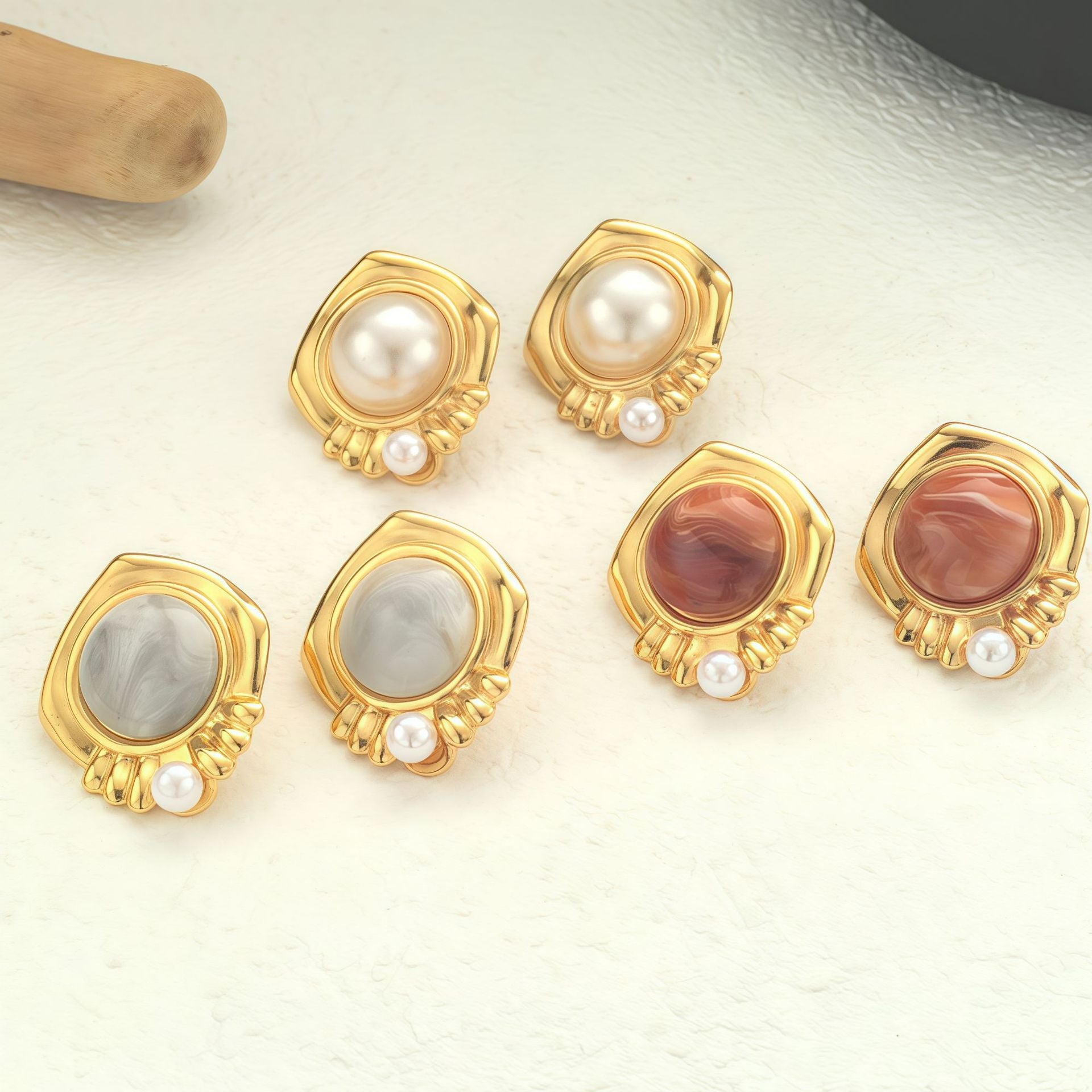 Copper Flowers Stud Earrings For Women In Steel Color, Elegant Floral Design