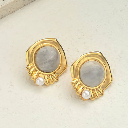 Copper Flowers Stud Earrings For Women In Steel Color, Elegant Floral Design