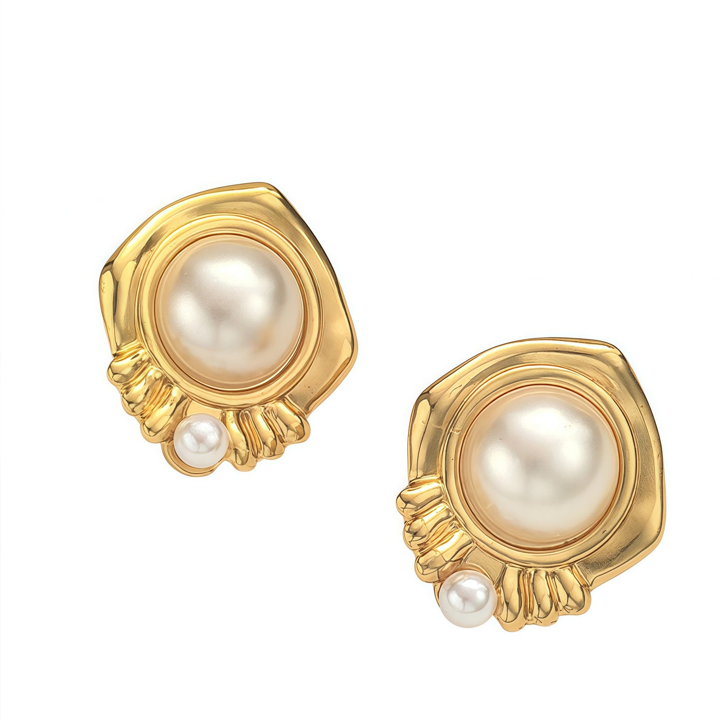 Copper Flowers Stud Earrings For Women In Steel Color, Elegant Floral Design