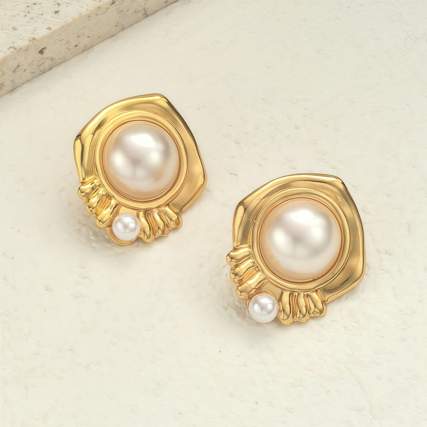 Copper Flowers Stud Earrings For Women In Steel Color, Elegant Floral Design