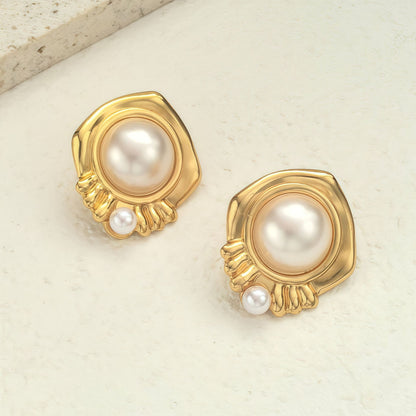 Copper Flowers Stud Earrings For Women In Steel Color, Elegant Floral Design