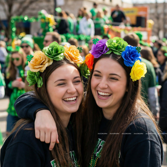 Original Design Multicolor Flowers Hair Band Made Of Cloth, Perfect Hair Accessory For St. Patrick's Day
