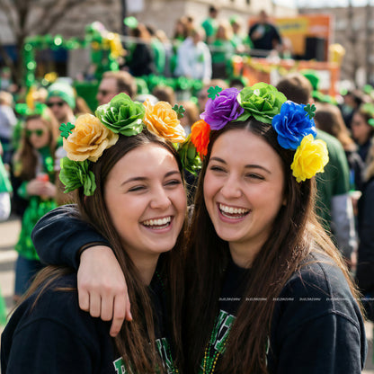 Original Design Multicolor Flowers Hair Band Made Of Cloth, Perfect Hair Accessory For St. Patrick's Day