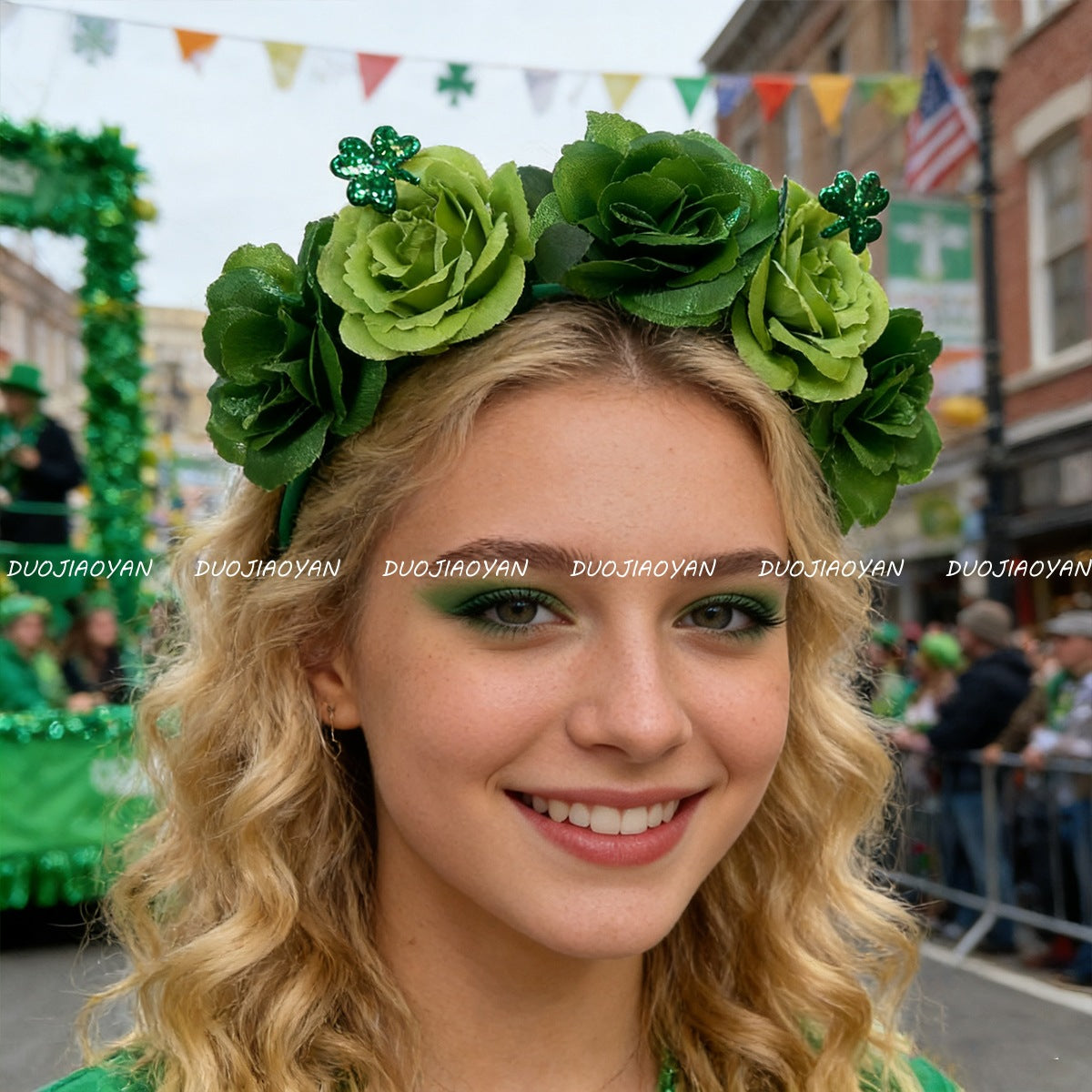 Original Design Multicolor Flowers Hair Band Made Of Cloth, Perfect Hair Accessory For St. Patrick's Day