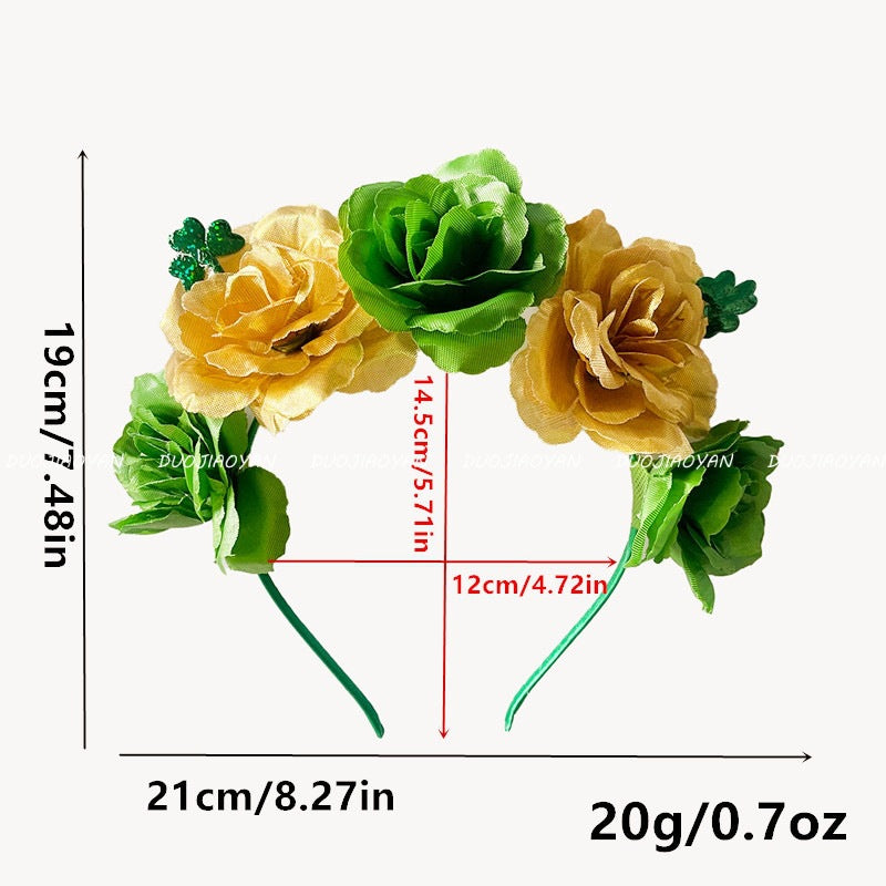 Original Design Multicolor Flowers Hair Band Made Of Cloth, Perfect Hair Accessory For St. Patrick's Day