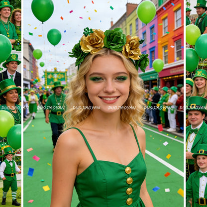 Original Design Multicolor Flowers Hair Band Made Of Cloth, Perfect Hair Accessory For St. Patrick's Day