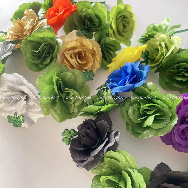 Original Design Multicolor Flowers Hair Band Made Of Cloth, Perfect Hair Accessory For St. Patrick's Day