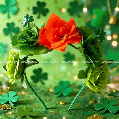 Original Design Multicolor Flowers Hair Band Made Of Cloth, Perfect Hair Accessory For St. Patrick's Day