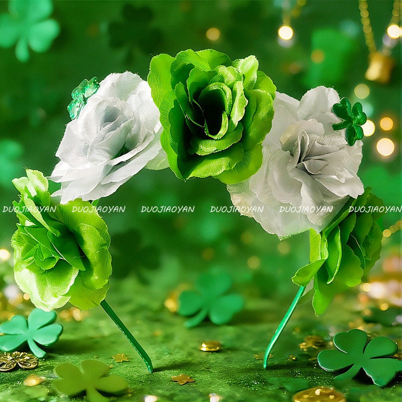 Original Design Multicolor Flowers Hair Band Made Of Cloth, Perfect Hair Accessory For St. Patrick's Day