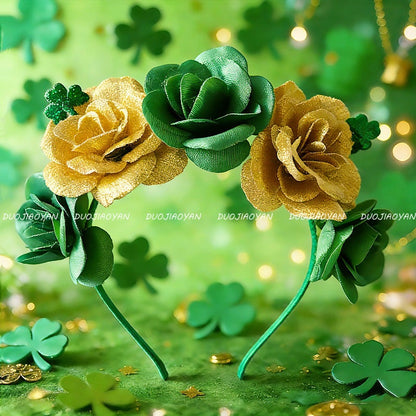 Original Design Multicolor Flowers Hair Band Made Of Cloth, Perfect Hair Accessory For St. Patrick's Day