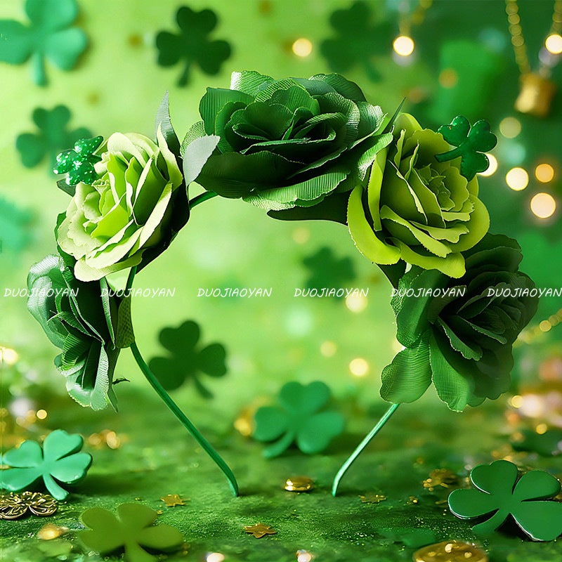 Original Design Multicolor Flowers Hair Band Made Of Cloth, Perfect Hair Accessory For St. Patrick's Day