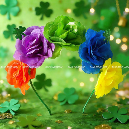 Original Design Multicolor Flowers Hair Band Made Of Cloth, Perfect Hair Accessory For St. Patrick's Day