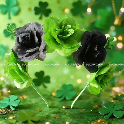 Original Design Multicolor Flowers Hair Band Made Of Cloth, Perfect Hair Accessory For St. Patrick's Day