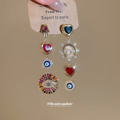 Retro Heart Shape Stud Earrings For Women In Copper With Zircon Inlay