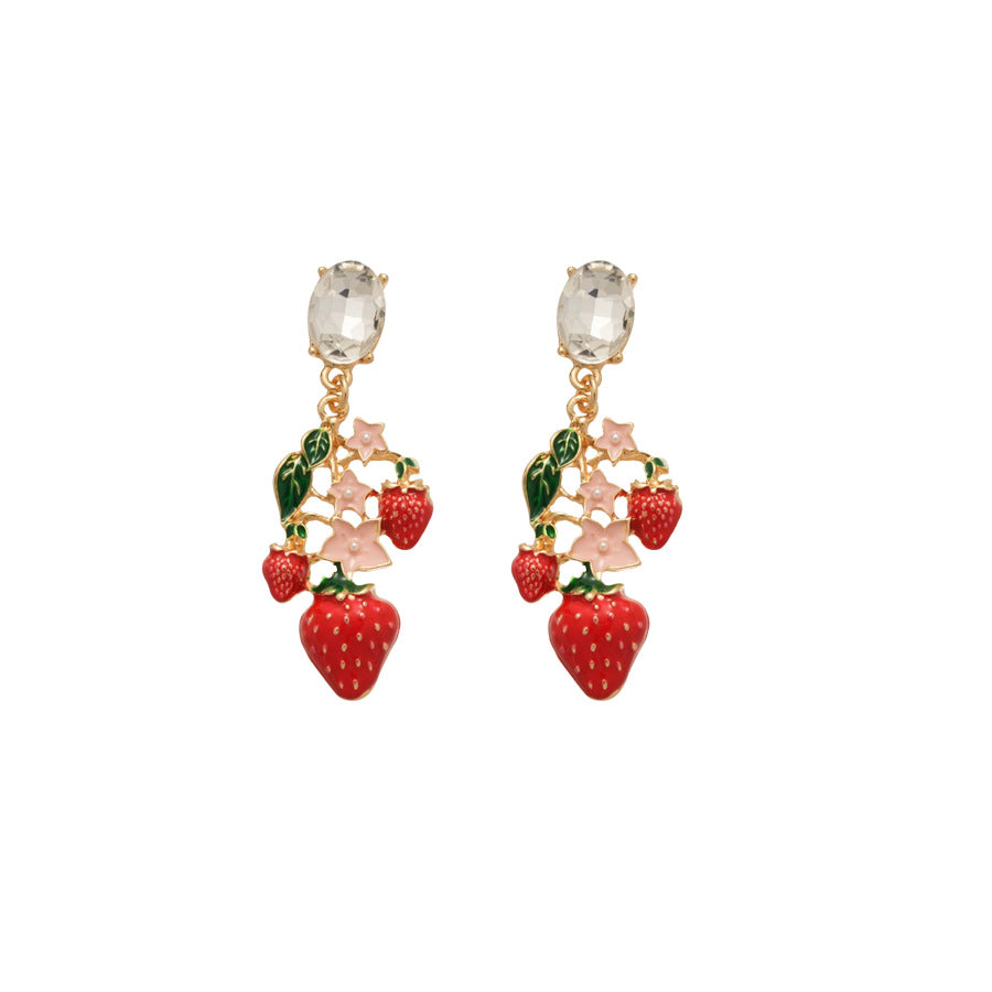 Retro Heart Shape Stud Earrings For Women In Copper With Zircon Inlay