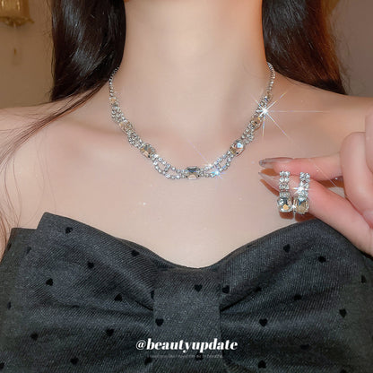 Quadrilateral Copper Jewelry Set For Women Featuring Rhinestones In Golden Color