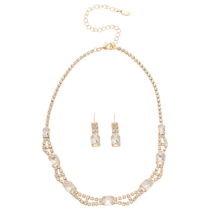 Quadrilateral Copper Jewelry Set For Women Featuring Rhinestones In Golden Color