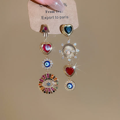 Retro Heart Shape Stud Earrings For Women In Copper With Zircon Inlay