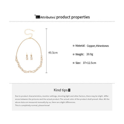 Quadrilateral Copper Jewelry Set For Women Featuring Rhinestones In Golden Color